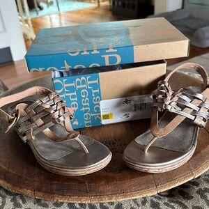 OTBT Brown and Tan Metallic Woven Sandals